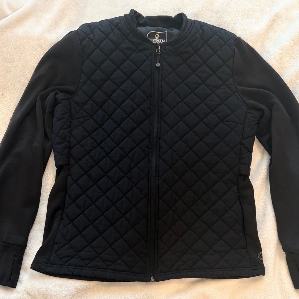 Outdoor Womens Quilted Hybrid Jacket Black Full Zip Thumbholes Pockets
